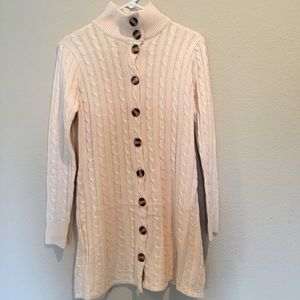Cable knit cream color sweater dress turtleneck